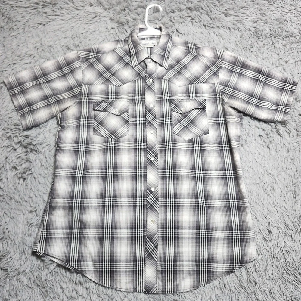 Wrangler Wrancher Shirts Mens Large‎ Western Cowboy Pearl Snap Ombre Plaid Check
